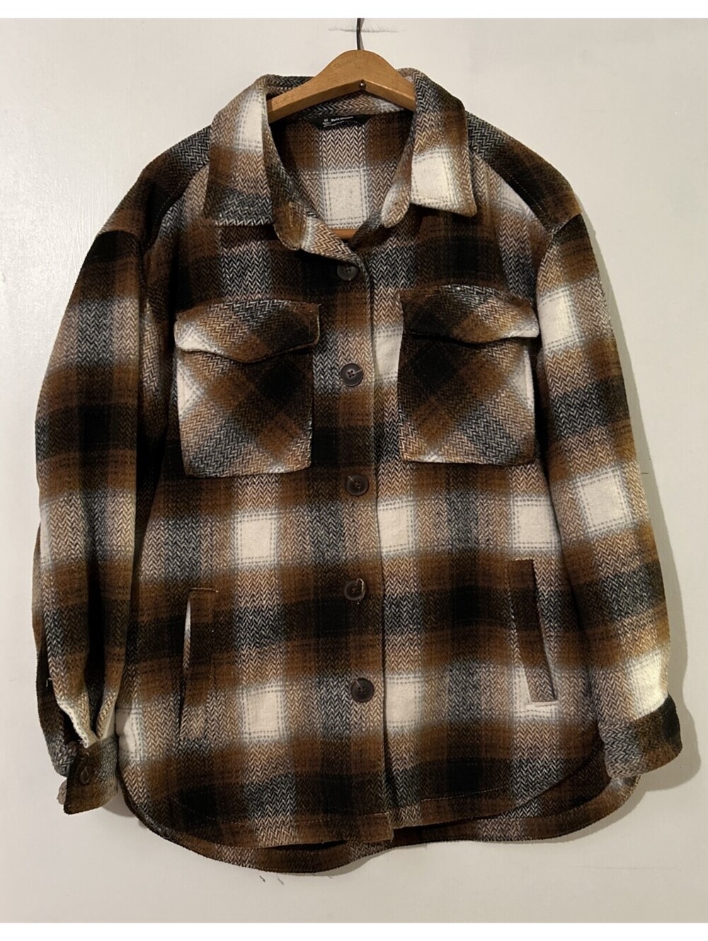 Member's Mark Women's Plaid Shacket Relaxed Fit Button Front Jacket Shirt Small